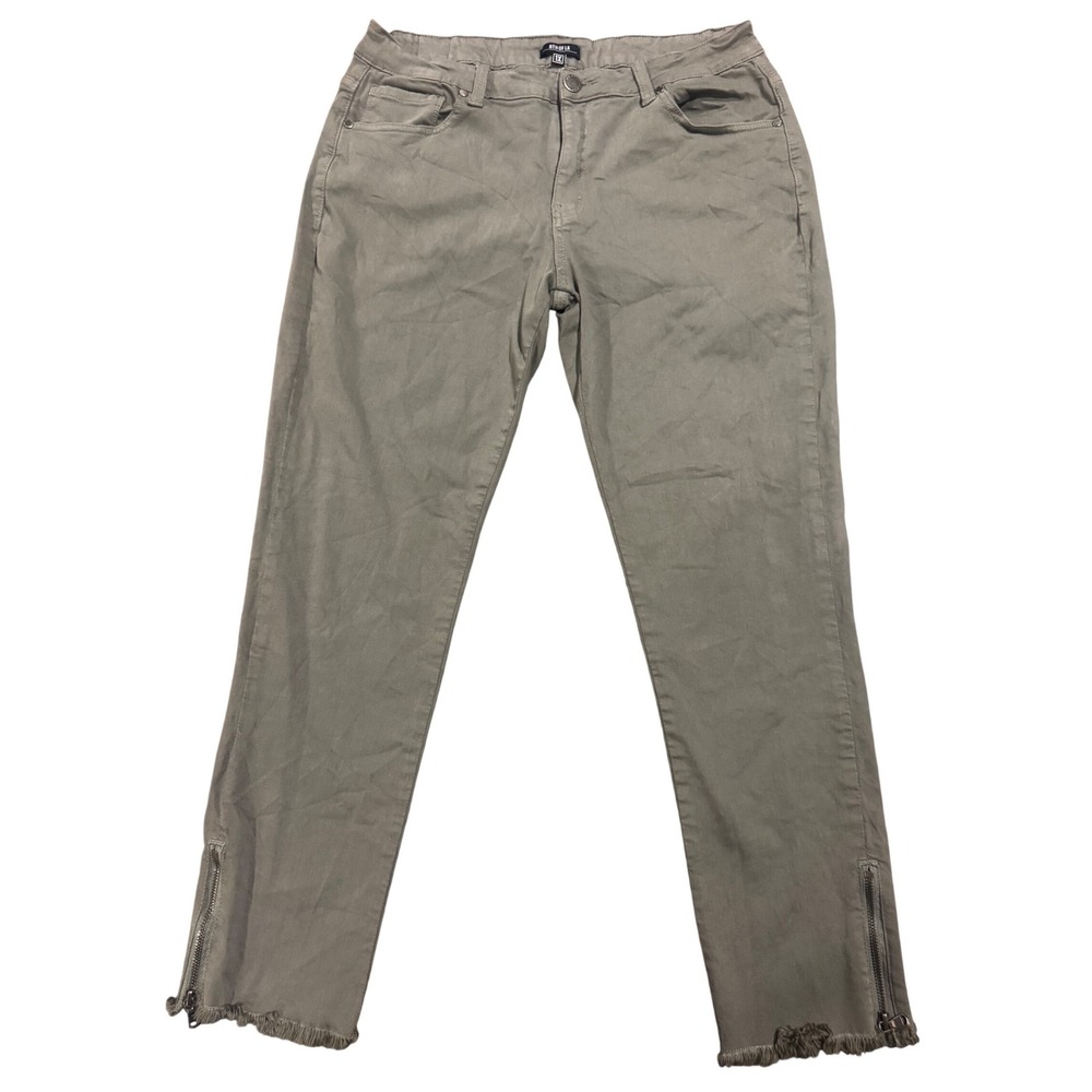 8th of LA Skinny Jeans 1X Olive Green Frayed Hem Ankle Zip Pants KTMF-123-P
